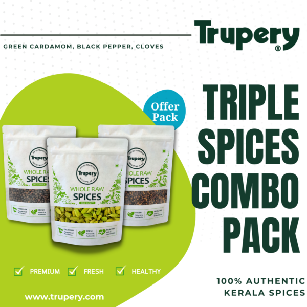 Triple Spices Combo Black Pepper Green Cardamom Cloves from Trupery